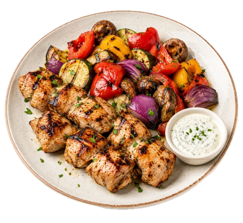 Шашлык из курицы с овощами